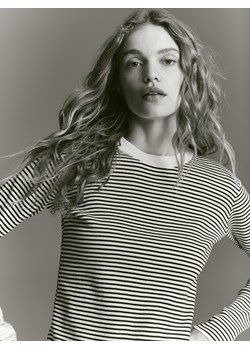 Reserved - Bawełniany longsleeve w paski - granatowy ze sklepu Reserved w kategorii Bluzki damskie - zdjęcie 188407092