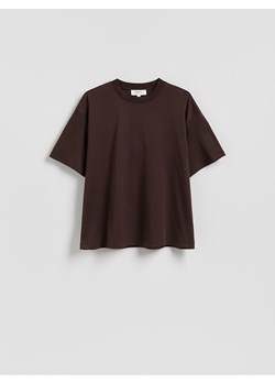 Reserved - T-shirt oversize z merceryzowanej bawełny - ciemnobrązowy ze sklepu Reserved w kategorii Bluzki damskie - zdjęcie 188408744
