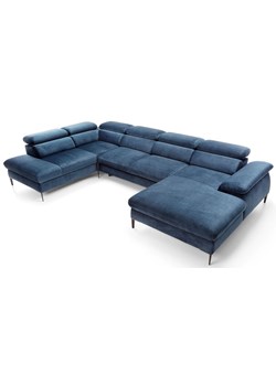 Granatowy narożnik U z funkcją spania K7-T58 ze sklepu Edinos.pl w kategorii Narożniki - zdjęcie 188411492