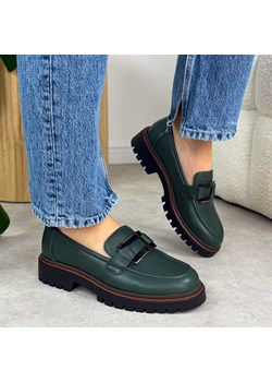 Zielone skórzane mokasyny damskie Sergio Leone 25166 ze sklepu suzana.pl w kategorii Mokasyny damskie - zdjęcie 188412981