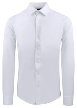 Elegancka Koszula z Dzianinowej Tkaniny -  Prosty Krój - Biała KSDWPZNIbialaRG ze sklepu JegoSzafa.pl w kategorii Koszule męskie - zdjęcie 188413082