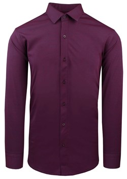 Elegancka Koszula z Dzianinowej Tkaniny -  Prosty Krój - Bordo, Melanż KSDWPZNIbordoRG ze sklepu JegoSzafa.pl w kategorii Koszule męskie - zdjęcie 188413094