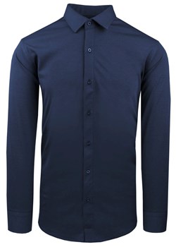 Elegancka Koszula z Dzianinowej Tkaniny -  Prosty Krój - Ciemnoniebieska KSDWPZNIniebieskaRG ze sklepu JegoSzafa.pl w kategorii Koszule męskie - zdjęcie 188413100