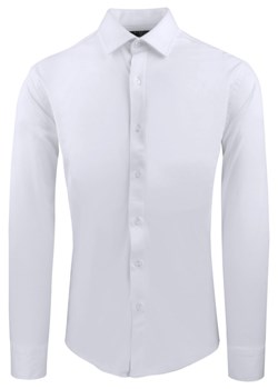 Męska Koszula z Dzianinowej Tkaniny - Krój Taliowany - Biała KSDWPZNIbialaSL ze sklepu JegoSzafa.pl w kategorii Koszule męskie - zdjęcie 188413130