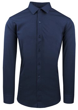Męska Koszula z Dzianinowej Tkaniny - Krój Taliowany - Ciemny Niebieski KSDWPZNIniebieskaSL ze sklepu JegoSzafa.pl w kategorii Koszule męskie - zdjęcie 188413154
