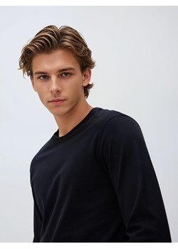 Reserved - Longsleeve z merceryzowanej bawełny - czarny ze sklepu Reserved w kategorii T-shirty męskie - zdjęcie 188423762