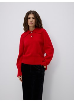 Reserved - Wełniany sweter z kołnierzem - czerwony ze sklepu Reserved w kategorii Swetry damskie - zdjęcie 188425472