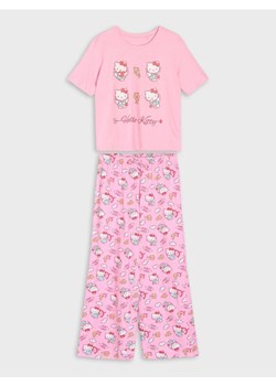 Sinsay - Bawełniana piżama dwuczęściowa z nadrukiem Hello Kitty - różowy ze sklepu Sinsay w kategorii Piżamy damskie - zdjęcie 188426011
