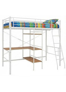 Białe metalowe łóżko z biurkiem i regałem 90x200 cm R7-Z44 ze sklepu Edinos.pl w kategorii Łóżka i materace - zdjęcie 188426194