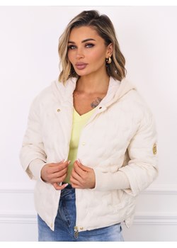 KURTKA PRZEJŚCIOWA ASYMETRYCZNA Z DZIANINOWYM KAPTUREM I ŚCIĄGACZAMI- BIAŁA ze sklepu olika.com.pl w kategorii Kurtki damskie - zdjęcie 188432281