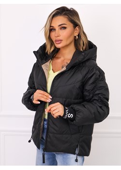 KURTKA Z OZDOBNYMI PRZESZYCIAMI NA RĘKAWACH I PRZEDŁUŻANYM ŚCIĄGACZEM- CZARNA ze sklepu olika.com.pl w kategorii Kurtki damskie - zdjęcie 188432283