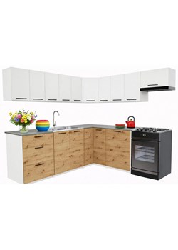 Narożny zestaw mebli kuchennych dąb artisan + biały G9-P50 ze sklepu Edinos.pl w kategorii Zestawy mebli kuchennych - zdjęcie 188433220