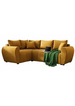 Musztardowy welurowy narożnik z funkcją spania E8-N79 ze sklepu Edinos.pl w kategorii Narożniki - zdjęcie 188434360