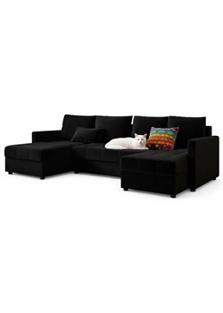 Czarny welurowy narożnik z funkcją spania G2-M08 ze sklepu Edinos.pl w kategorii Narożniki - zdjęcie 188434361