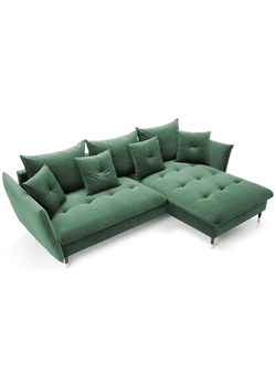 Zielony welurowy narożnik z funkcją spania butelkowa zieleń D6-G55 ze sklepu Edinos.pl w kategorii Sofy i kanapy - zdjęcie 188434383