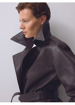 Reserved - Skórzana kurtka z kołnierzem - ciemnobrązowy ze sklepu Reserved w kategorii Kurtki damskie - zdjęcie 188435762