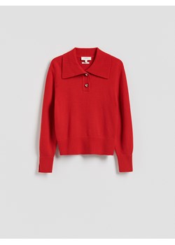 Reserved - Wełniany sweter z kołnierzem - czerwony ze sklepu Reserved w kategorii Swetry damskie - zdjęcie 188443600