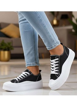 Sznurowane czarne trampki damskie na platformie /B7-1 15678 T182/ ze sklepu Pantofelek24.pl w kategorii Trampki damskie - zdjęcie 188445253