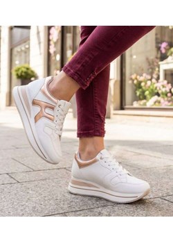 Białe damskie buty sportowe sneakersy na koturnie /B5-2 14773 T383/ ze sklepu Pantofelek24.pl w kategorii Buty sportowe damskie - zdjęcie 188445282