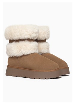 Gooce Skórzane botki zimowe "Mara" w kolorze jasnobrązowo-kremowym ze sklepu Limango Polska w kategorii Śniegowce damskie - zdjęcie 188447790