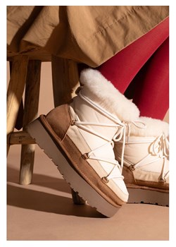 Gooce Skórzane botki zimowe "Warm" w kolorze jasnobrązowo-białym ze sklepu Limango Polska w kategorii Śniegowce damskie - zdjęcie 188447852