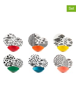 Trendy Kitchen by EXCÉLSA 18-częściowy zestaw talerzy "Fishes" w kolorze czarno-białym ze wzorem ze sklepu Limango Polska w kategorii Naczynia - zdjęcie 188453292