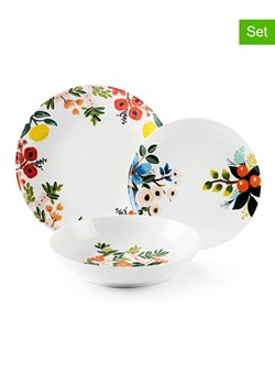 Trendy Kitchen by EXCÉLSA 18-częściowy zestaw talerzy "Naif Frida" w kolorze białym ze wzorem ze sklepu Limango Polska w kategorii Naczynia - zdjęcie 188453334