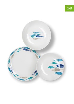 Trendy Kitchen by EXCÉLSA 18-częściowy zestaw talerzy "North Sea" w kolorze biało-niebieskim ze sklepu Limango Polska w kategorii Naczynia - zdjęcie 188453412