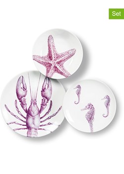 Trendy Kitchen by EXCÉLSA 3-częściowy zestaw talerzy "Flore &amp; Faune - Nr. 6" w kolorze biało-fioletowym ze sklepu Limango Polska w kategorii Naczynia - zdjęcie 188453422