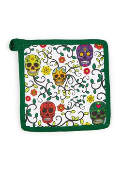 Trendy Kitchen by EXCÉLSA Łapka kuchenna "Calavera" w kolorze zielonym ze wzorem - 20 x 20 cm ze sklepu Limango Polska w kategorii Tekstylia kuchenne - zdjęcie 188453922