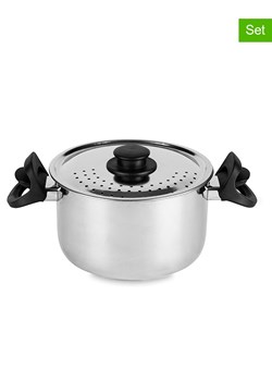 Trendy Kitchen by EXCÉLSA 2-częściowy zestaw "Scolabella" w kolorze srebrno-czarnym - Ø 20 cm ze sklepu Limango Polska w kategorii Garnki - zdjęcie 188453953