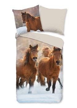 Good Morning Komplet pościeli flanelowej "Ponies" w kolorze jasnobrązowym ze sklepu Limango Polska w kategorii Pościel dziecięca - zdjęcie 188454082