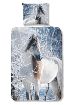 Good Morning Komplet pościeli flanelowej "White Horse" w kolorze niebieskim ze sklepu Limango Polska w kategorii Pościel dziecięca - zdjęcie 188454111