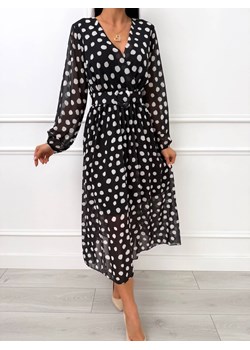 Czarna Kopertowa Sukienka w Grochy ze sklepu ModnaKiecka.pl w kategorii Sukienki - zdjęcie 188459222