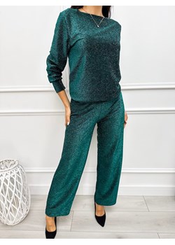 Zielony Połyskujący Komplet Bluzka + Spodnie ze sklepu ModnaKiecka.pl w kategorii Komplety i garnitury damskie - zdjęcie 188459234
