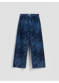 Reserved - Jeansy wide leg w kwiaty - granatowy ze sklepu Reserved w kategorii Jeansy damskie - zdjęcie 188460234
