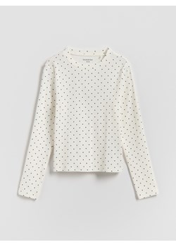 Reserved - Prążkowana koszulka w kropki - złamana biel ze sklepu Reserved w kategorii Bluzki dziewczęce - zdjęcie 188470430