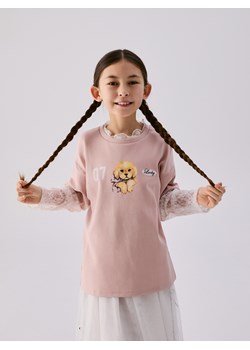 Reserved - Koszulka z koronkowymi rękawami - różowy ze sklepu Reserved w kategorii Bluzki dziewczęce - zdjęcie 188472750