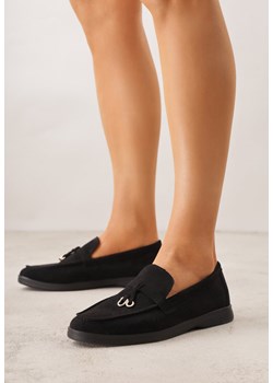 Czarne Mokasyny z Imitacji Zamszu Zdobione Zawieszką i Przeszyciem Aezoris ze sklepu renee.pl w kategorii Mokasyny damskie - zdjęcie 188472961