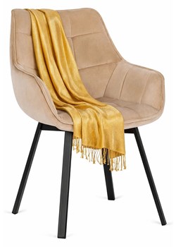 Beżowe Obrotowe Welurowe Krzesło Z Podłokietnikami F0-H35 ze sklepu Edinos.pl w kategorii Krzesła - zdjęcie 188473293