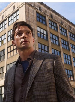 Reserved - Marynarka slim fit z wiskozą - ciemnobrązowy ze sklepu Reserved w kategorii Marynarki męskie - zdjęcie 188476293