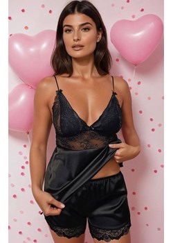 Satynowa piżama damska z koronką czarna Harmonia, Kolor czarny, Rozmiar XS, DKaren ze sklepu Primodo w kategorii Piżamy damskie - zdjęcie 188478443