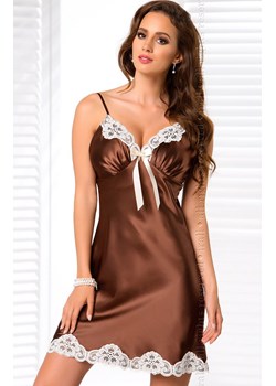 Satynowa koszulka nocna damska brązowa Alexandra, Kolor brązowo-ecru, Rozmiar M, Irall ze sklepu Primodo w kategorii Koszule nocne - zdjęcie 188478494