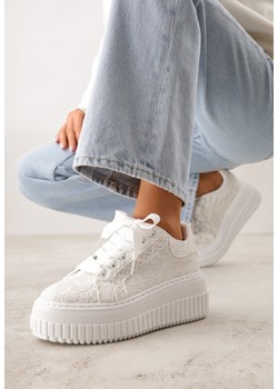 Białe Koronkowe Sneakersy na Platformie z Tłoczeniem i Brokatem Phisnell ze sklepu renee.pl w kategorii Buty sportowe damskie - zdjęcie 188481273