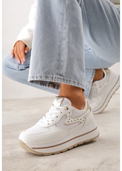 Białe Sneakersy na Platformie z Tweedowym Zdobieniem i Perforacją Dioseleia ze sklepu renee.pl w kategorii Buty sportowe damskie - zdjęcie 188481401