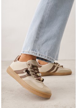 Ciemnobeżowe Sneakersy w Stylu Tenisówek z Koralikami Charnara ze sklepu born2be.pl w kategorii Buty sportowe damskie - zdjęcie 188481700