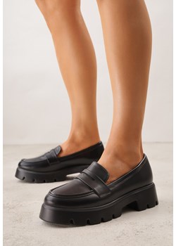 Czarne Mokasyny na Grubej Tłoczonej Podeszwie Dorikharei ze sklepu born2be.pl w kategorii Mokasyny damskie - zdjęcie 188481781