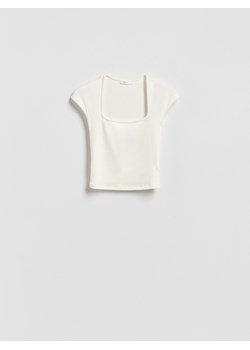 Reserved - T-shirt z wiskozą - złamana biel ze sklepu Reserved w kategorii Bluzki damskie - zdjęcie 188481920