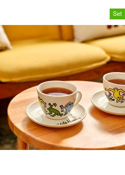 BELLA MAISON Filiżanki (2 szt.) "Keith Haring" w kolorze białym ze wzorem - 220 ml ze sklepu Limango Polska w kategorii Dzbanki i zaparzacze - zdjęcie 188490130