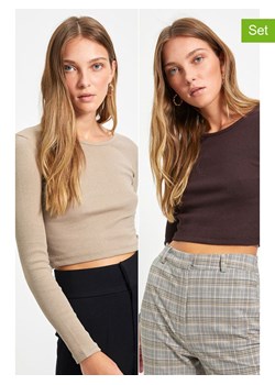 trendyol Koszulki (2 szt.) w kolorze brązowym i beżowym ze sklepu Limango Polska w kategorii Bluzki damskie - zdjęcie 188491442